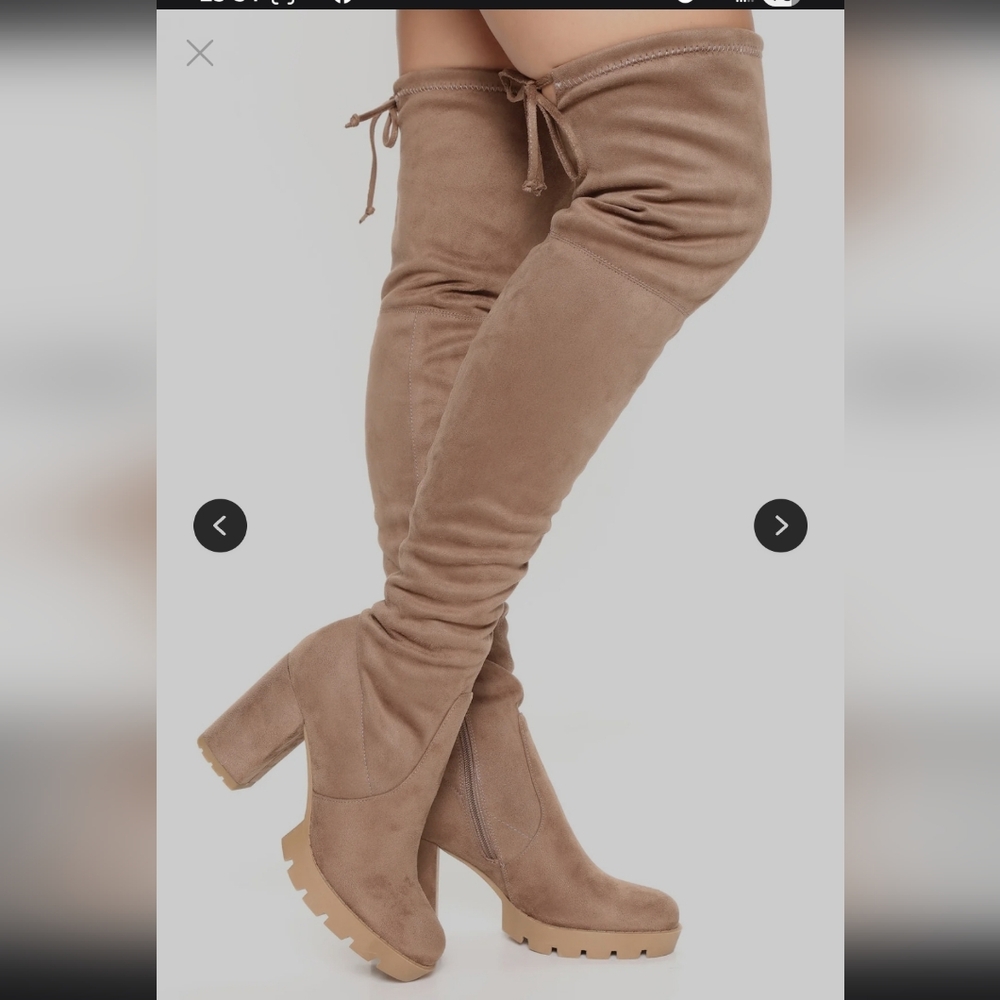 Fashion Nova Taupe Heeled Boots